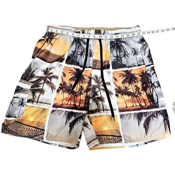 Newport Blue Mens Tropical Sunset Print Swim Trunks With Pockets Elastic Waist & - Picture 8 of 10